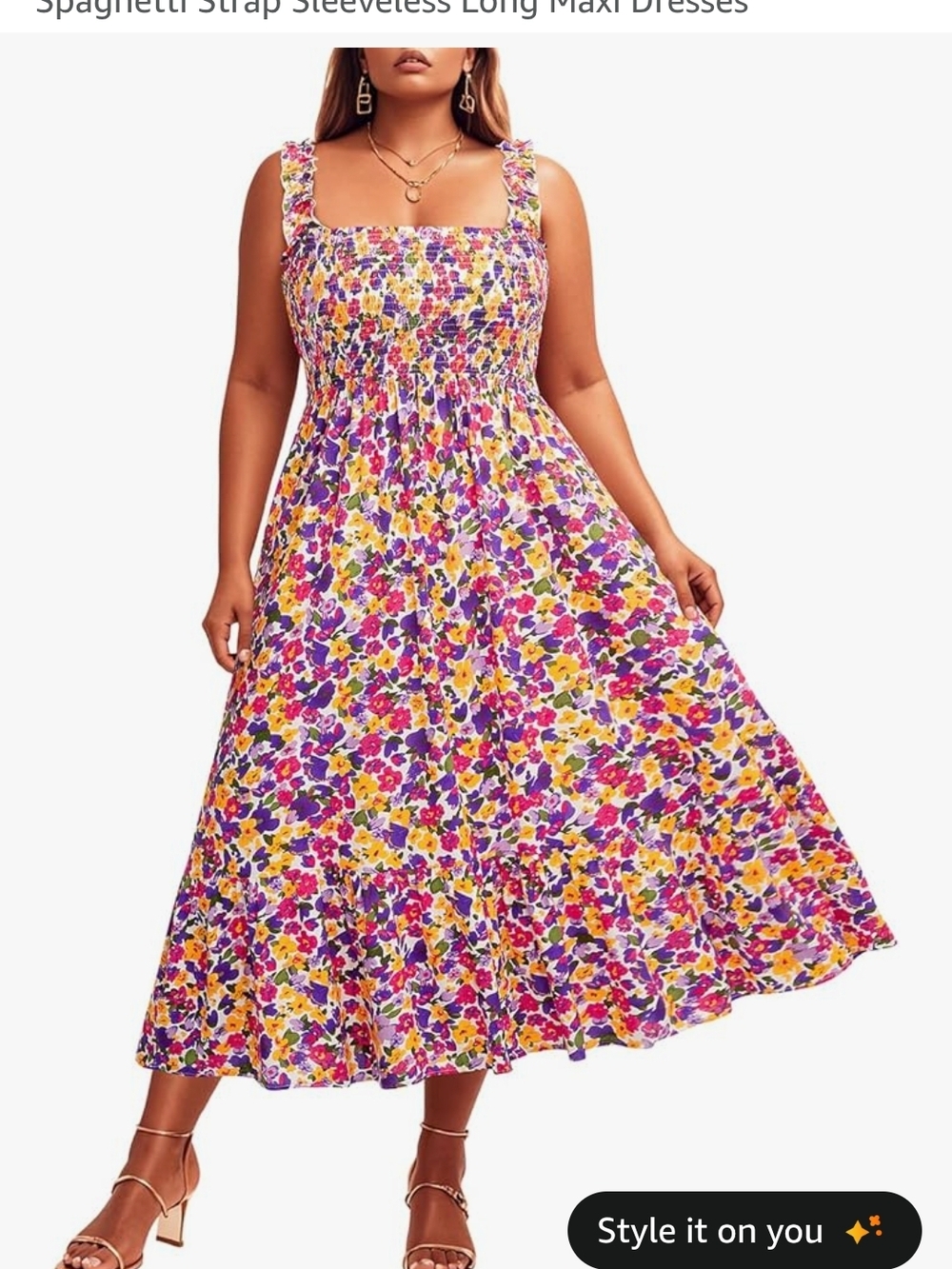 Floral Smocked Maxi Dress in Purple & Yellow